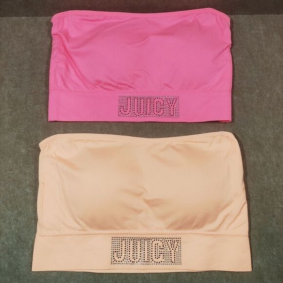 Juicy Couture Other - Juicy Couture Rhinestone Logo Strapless Bandeau Bra Set Hot Pink & Peach #2